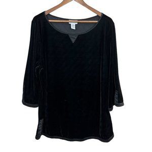 Soft Surrounding Tunic Top Large Black Velvet Stretch 3/4‎ Sleeve Slits